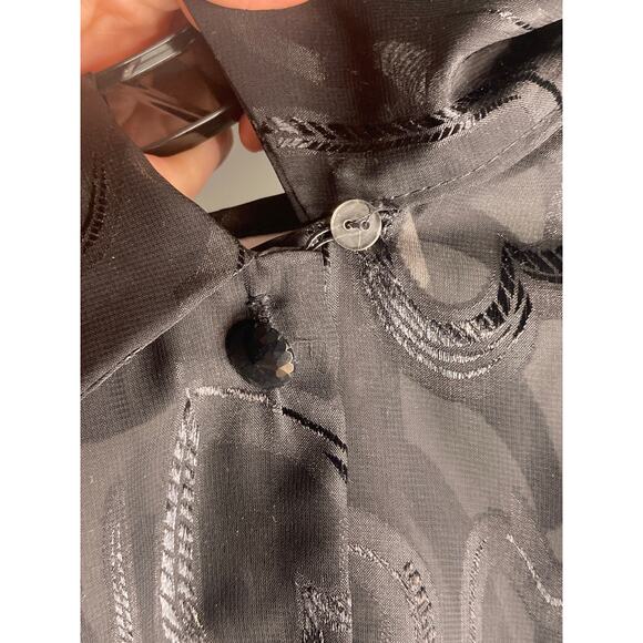 Vintage Heart Print Expose Sheer Blouse 90s Y2K Black Squiggle ~ Sz M - Picture 9 of 11